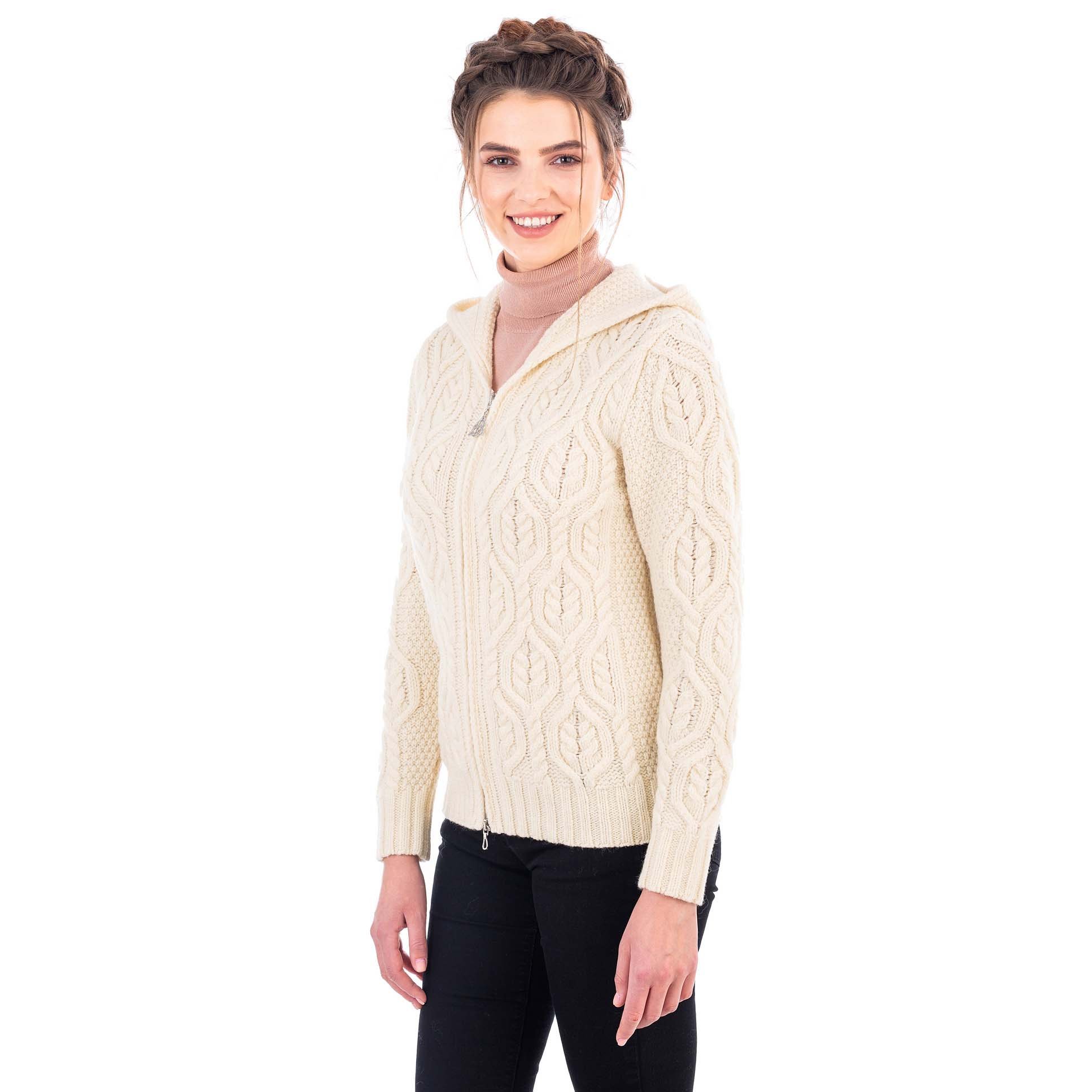 Product image for Irish Cardigan | Merino Wool Ladies Zipper Cardigan With Hood