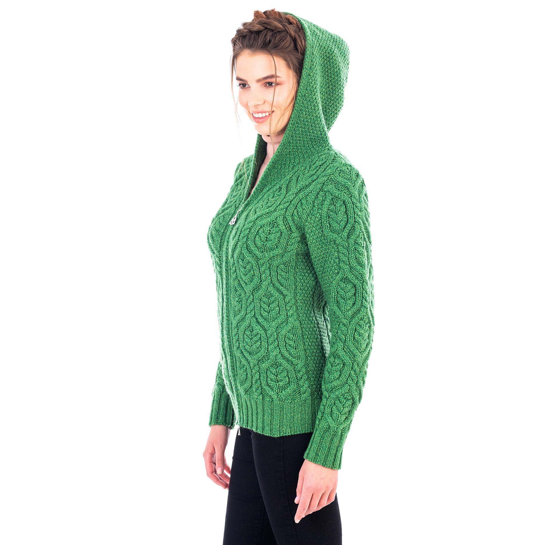 Product image for Irish Cardigan | Merino Wool Ladies Zipper Cardigan With Hood