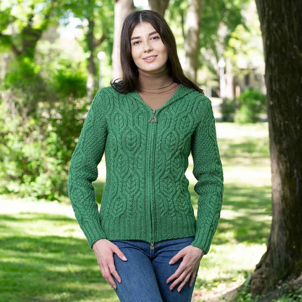 Product image for Irish Cardigan | Merino Wool Ladies Zipper Cardigan With Hood