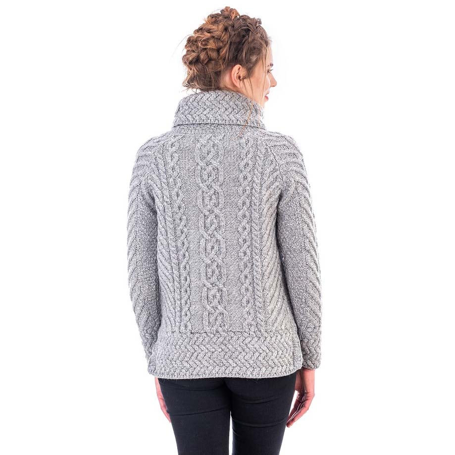 Product image for Irish Sweater | Merino Wool Aran Knit Cowl Neck Ladies Sweater