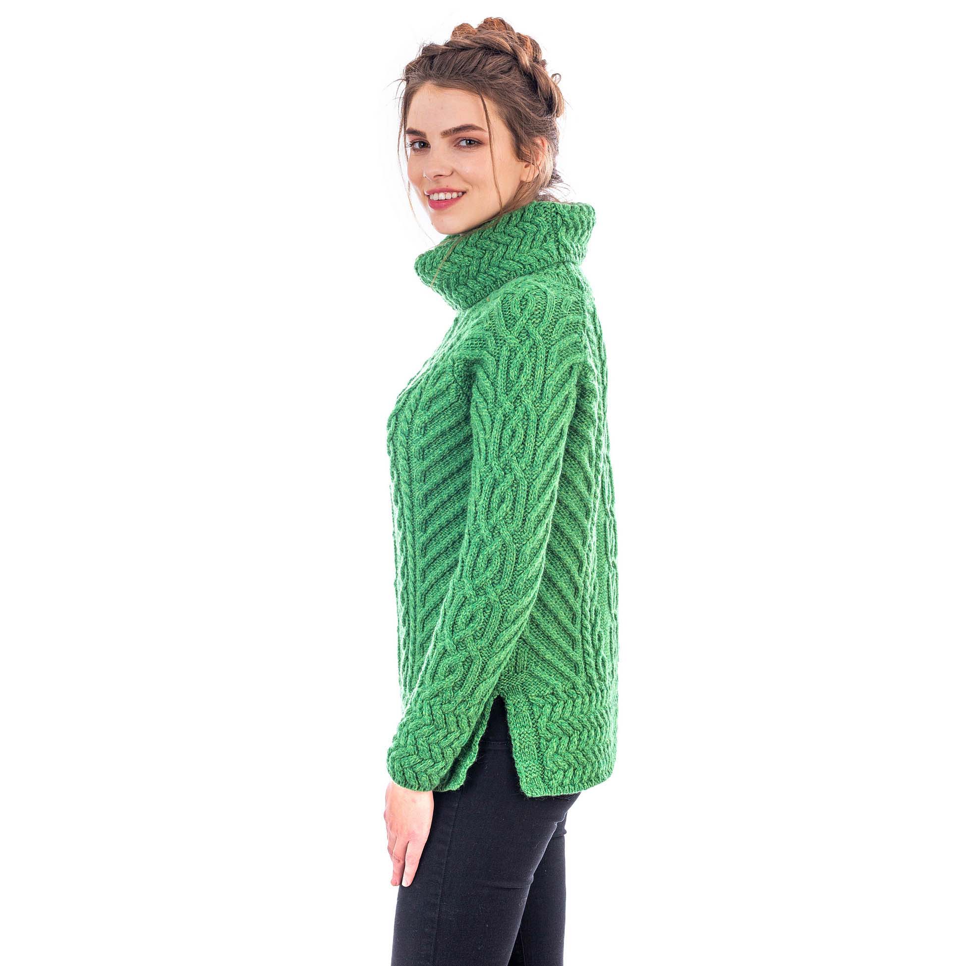 Product image for Irish Sweater | Merino Wool Aran Knit Cowl Neck Ladies Sweater