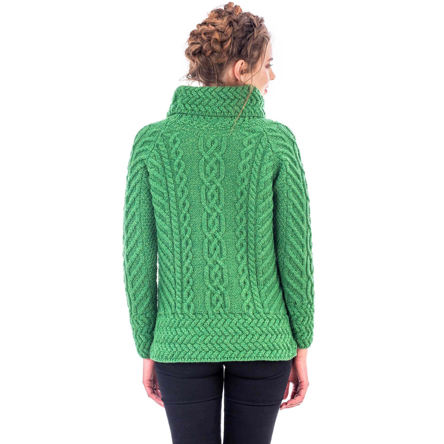 Product image for Irish Sweater | Merino Wool Aran Knit Cowl Neck Ladies Sweater