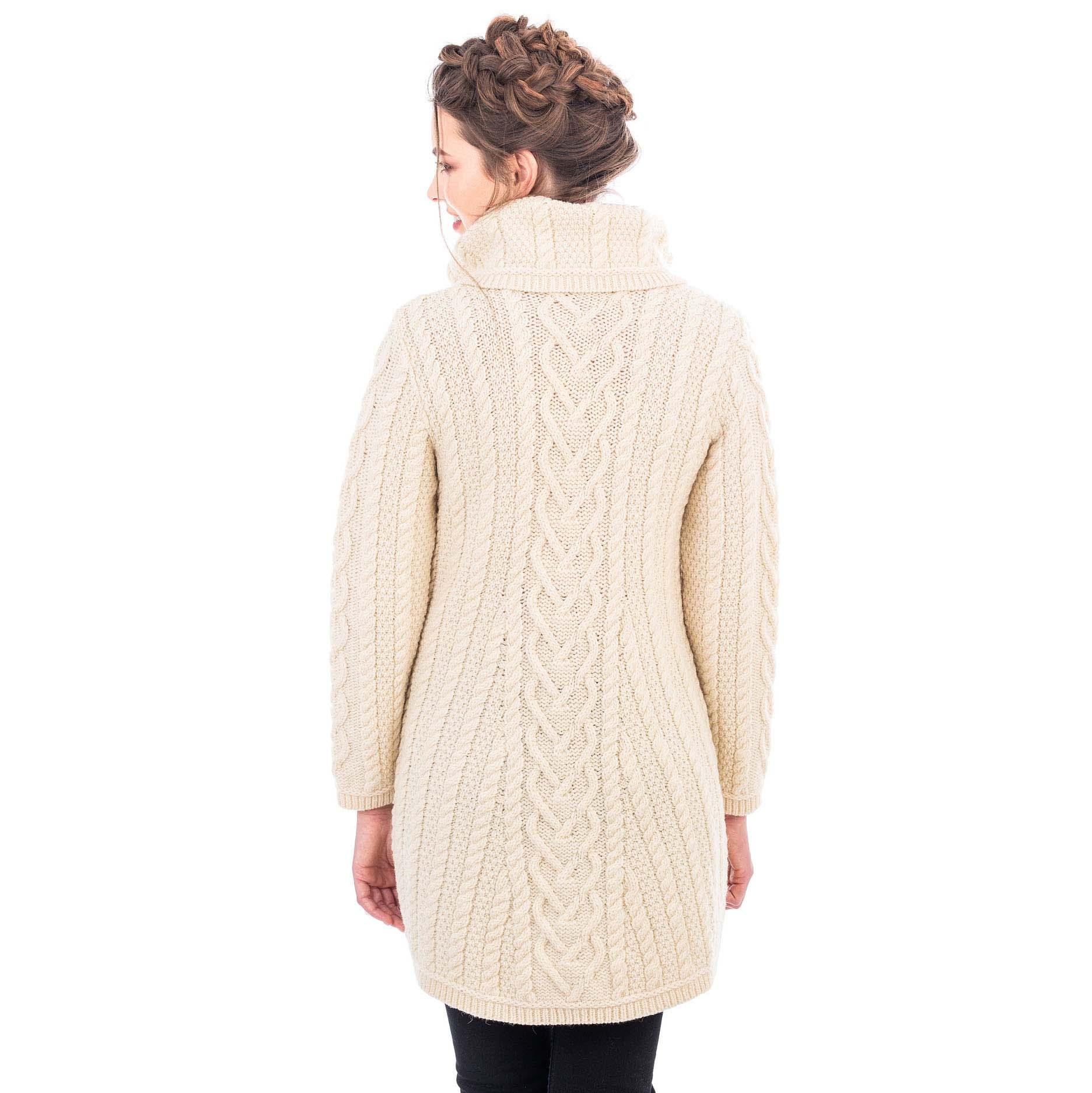 Product image for Irish Coat | Merino Wool Classic Aran Cable Knit Ladies Coat