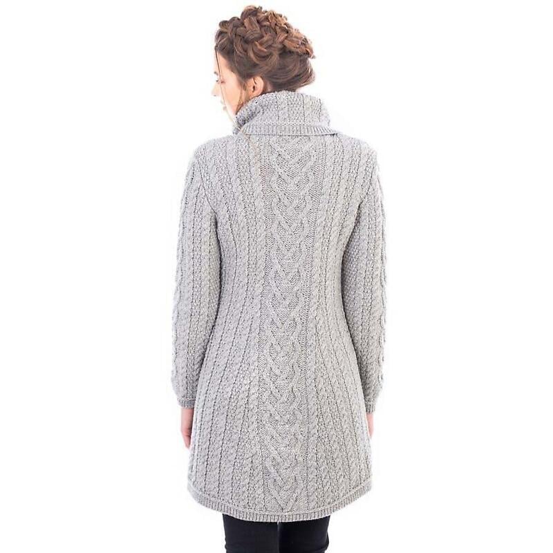 Irish Coat Merino Wool Classic Aran Cable Knit Ladies Coat at