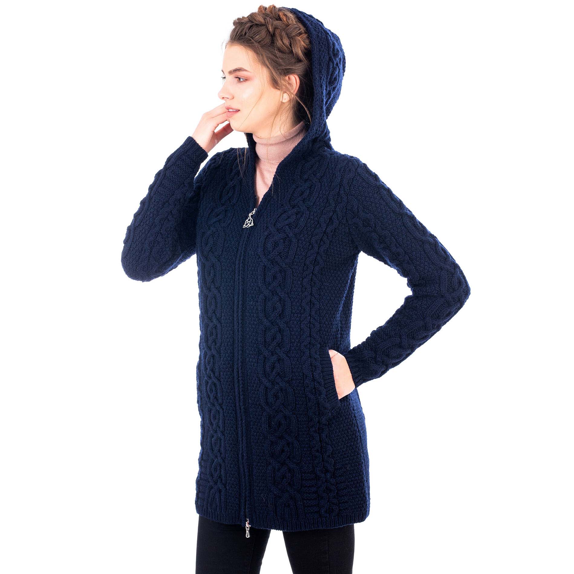 Product image for Irish Coat | Merino Wool Celtic Aran Knit Ladies Jacket