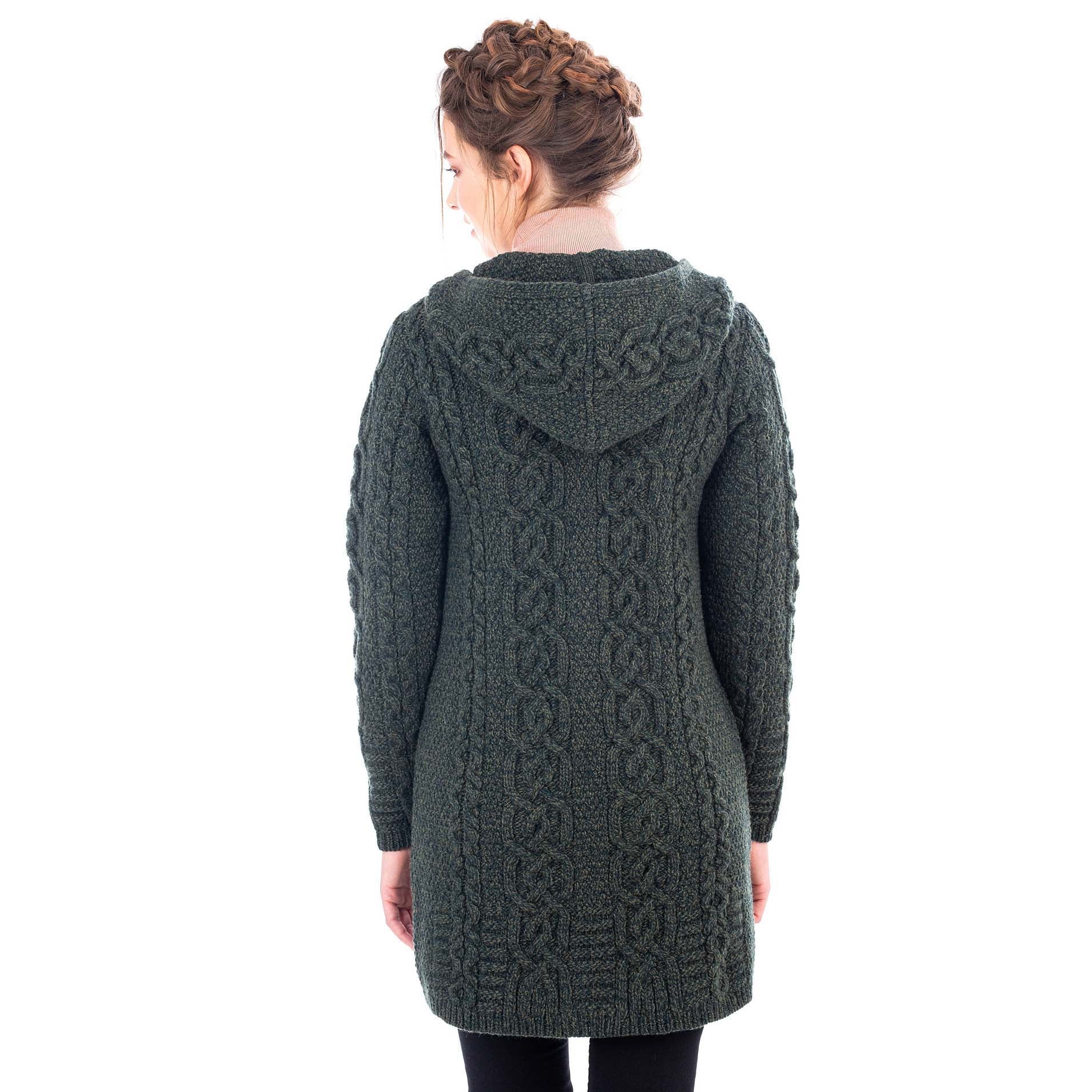 Irish Coat Merino Wool Celtic Aran Knit Ladies Jacket at
