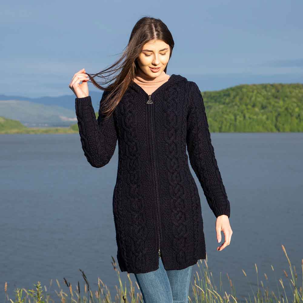 Product image for Irish Coat | Merino Wool Celtic Aran Knit Ladies Jacket