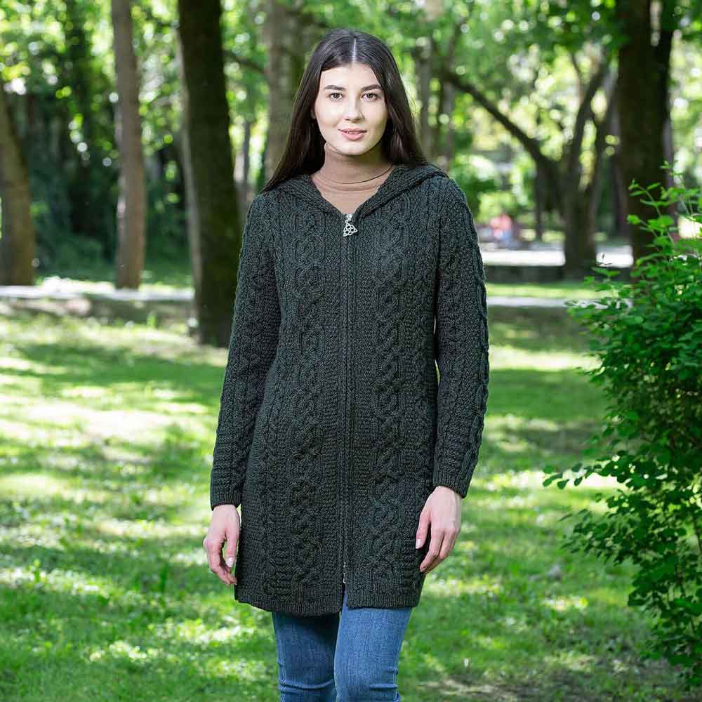 Irish Coat Merino Wool Celtic Aran Knit Ladies Jacket at IrishShop CLSA10114