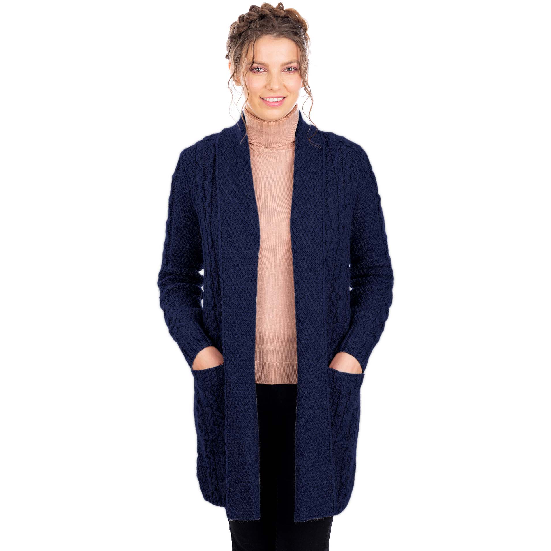 Product image for Irish Cardigan | Merino Wool Aran Knit Open Face Ladies Cardigan