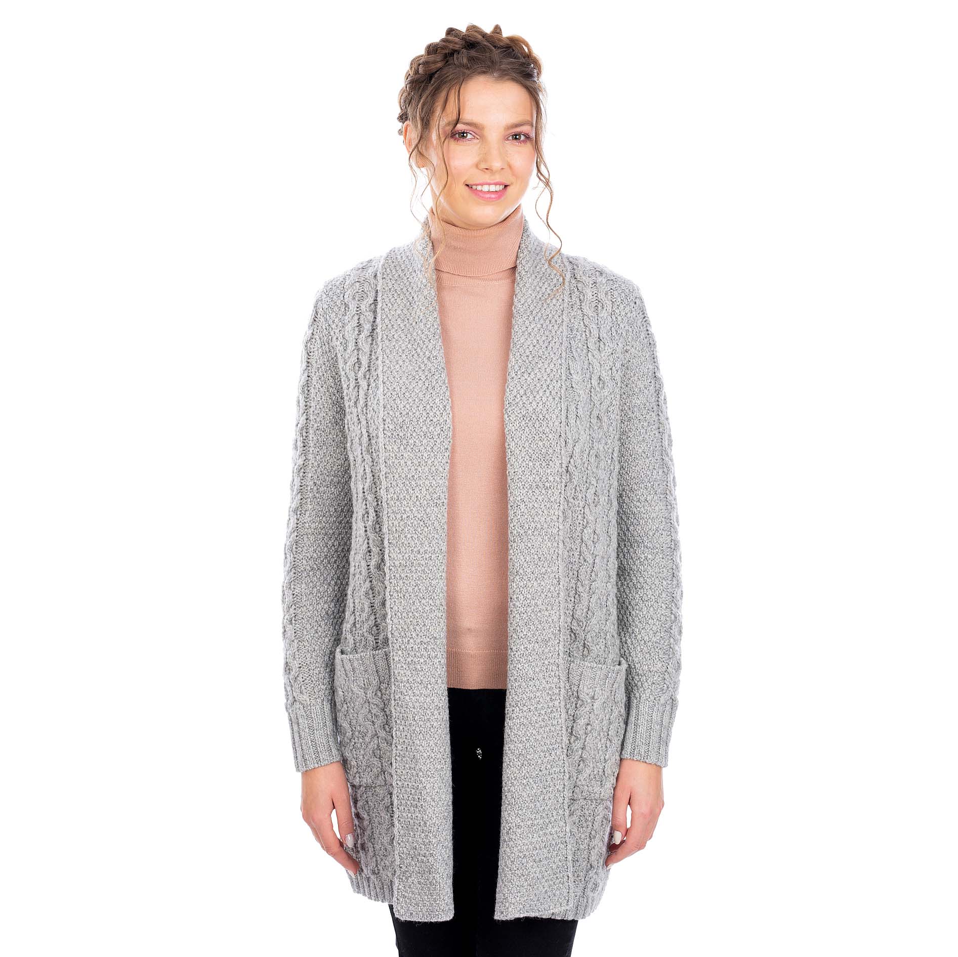 Product image for Irish Cardigan | Merino Wool Aran Knit Open Face Ladies Cardigan