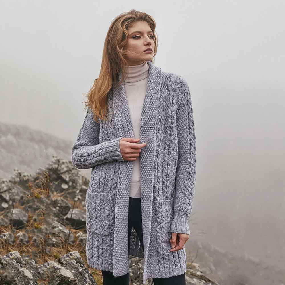 Product image for Irish Cardigan | Merino Wool Aran Knit Open Face Ladies Cardigan