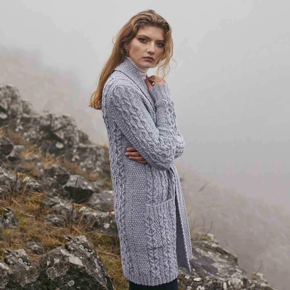 Product image for Irish Cardigan | Merino Wool Aran Knit Open Face Ladies Cardigan