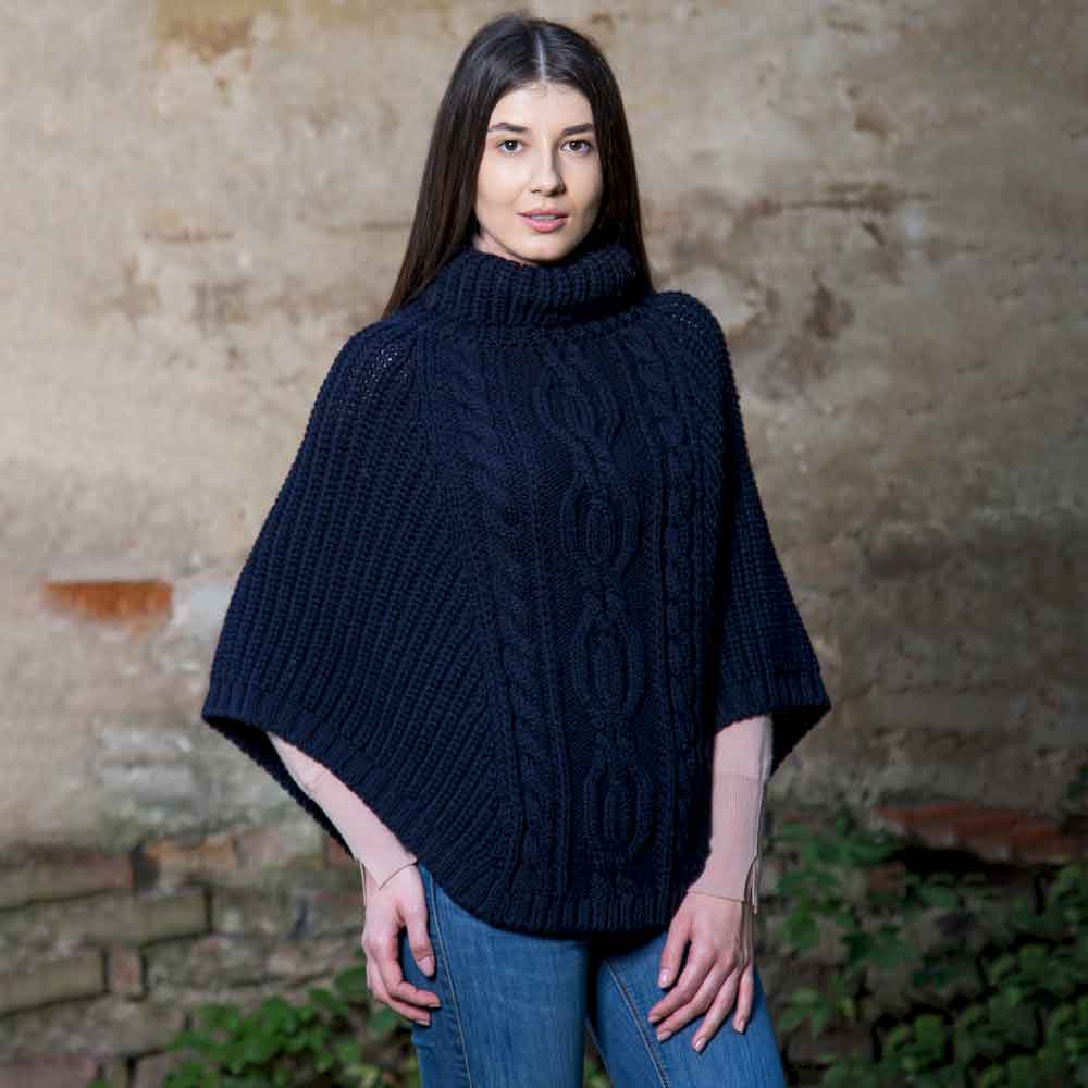 Product image for Irish Shawl | Merino Wool Aran Cable Stitch Ladies Poncho