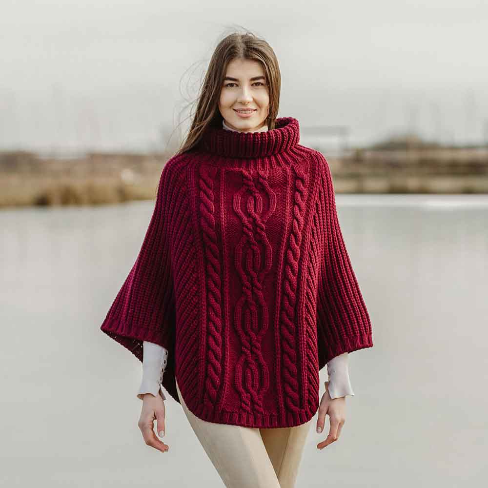 Product image for Irish Shawl | Merino Wool Aran Cable Stitch Ladies Poncho