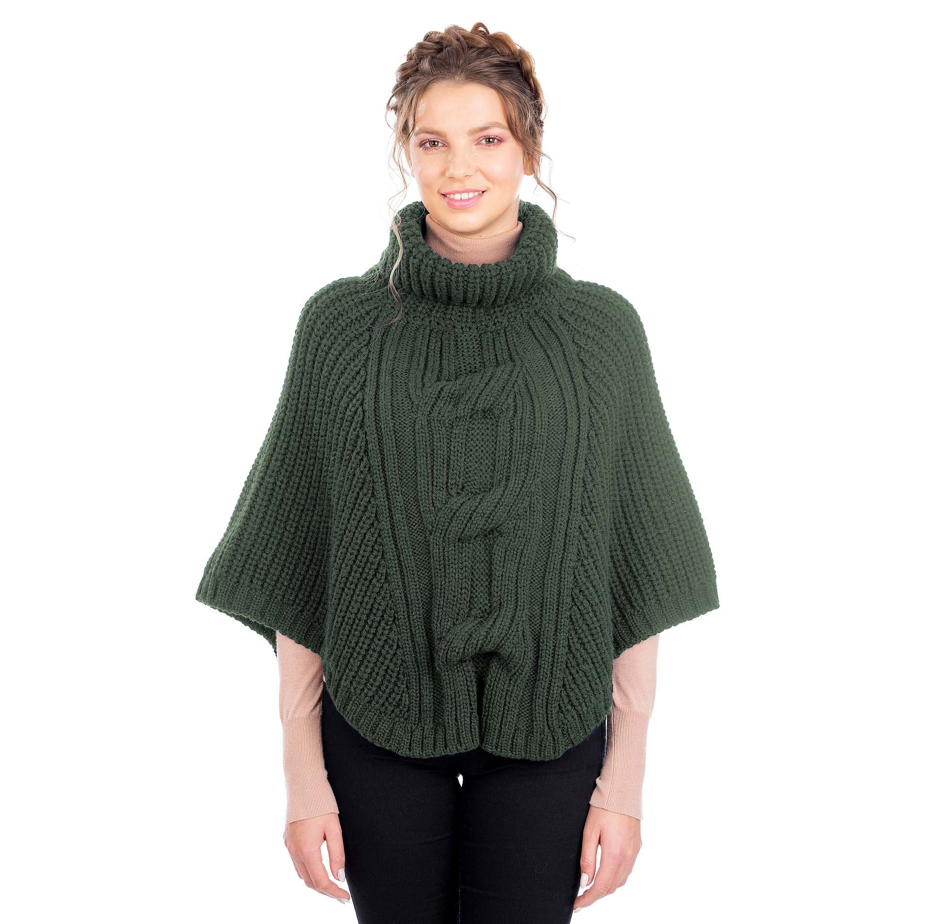 Product image for Irish Shawl | Merino Wool Cable Knit Cowlneck Ladies Poncho