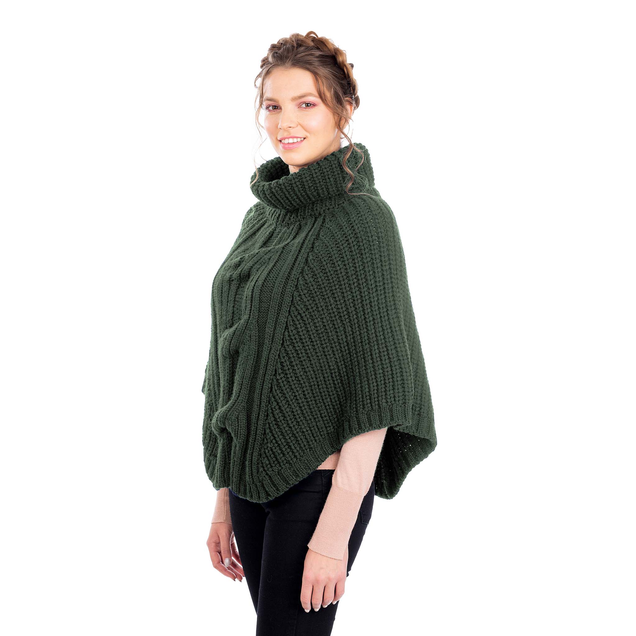 Product image for Irish Shawl | Merino Wool Cable Knit Cowlneck Ladies Poncho