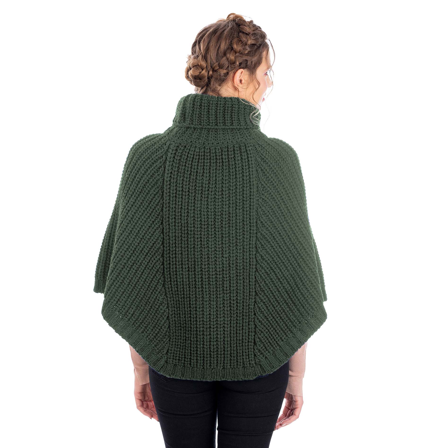 Product image for Irish Shawl | Merino Wool Cable Knit Cowlneck Ladies Poncho