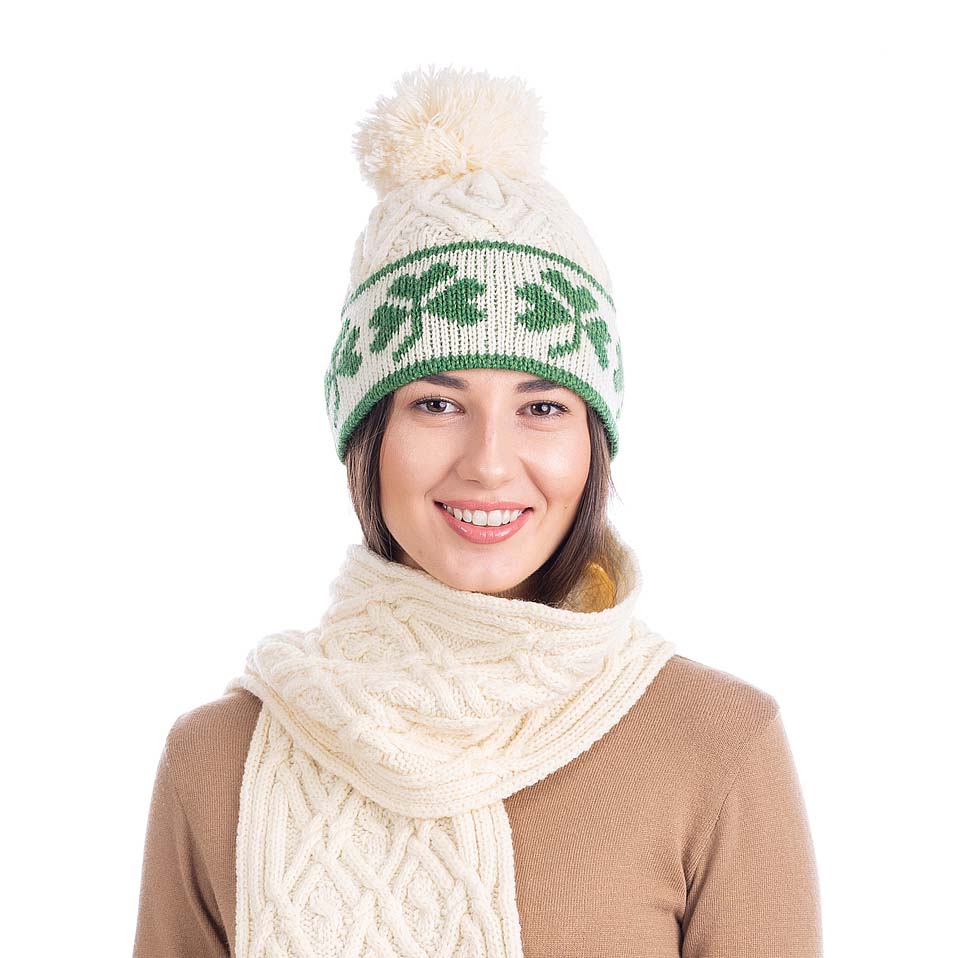 Product image for Irish Hat | Merino Wool Shamrock Aran Ladies Hat  