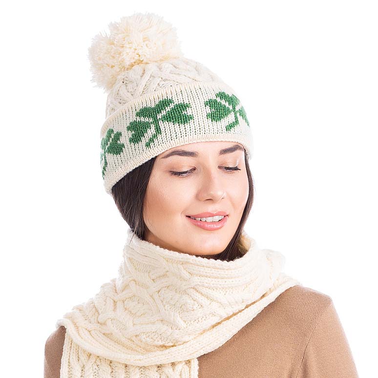 Product image for Irish Hat | Merino Wool Green Shamrock Ladies Hat 