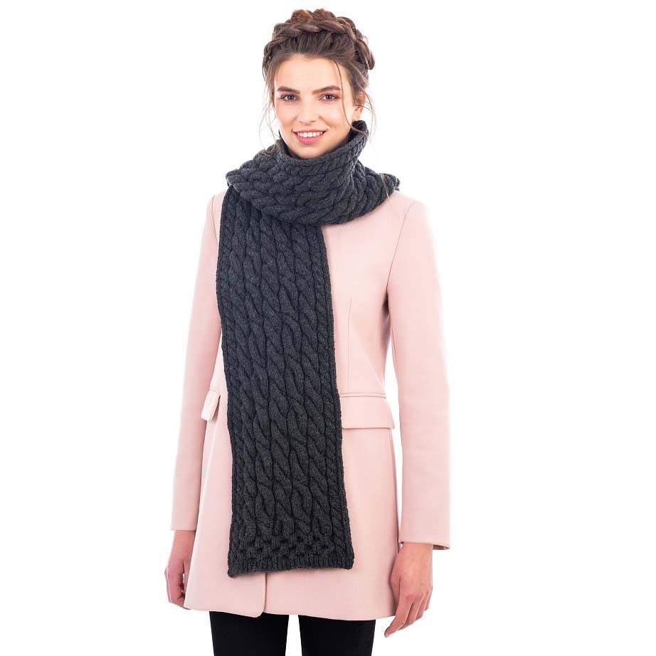 Product image for Irish Scarf |Super Soft Merino Wool Cable Knit Ladies Scarf