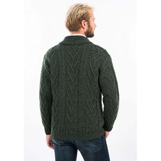 Product image for Irish Cardigan | Merino Wool Aran Cable Knit Shawl-Collar Mens Cardigan