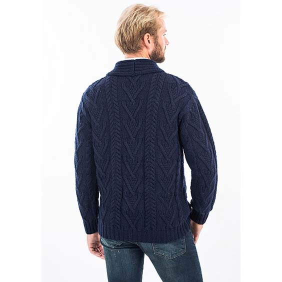 Product image for Irish Cardigan | Merino Wool Aran Cable Knit Shawl-Collar Mens Cardigan