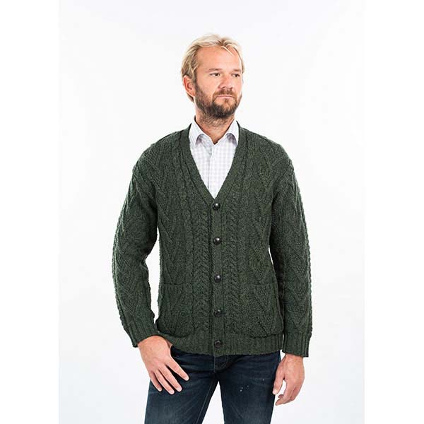 Product image for Irish Cardigan | Merino Wool V Neck Cable Knit Mens Cardigan