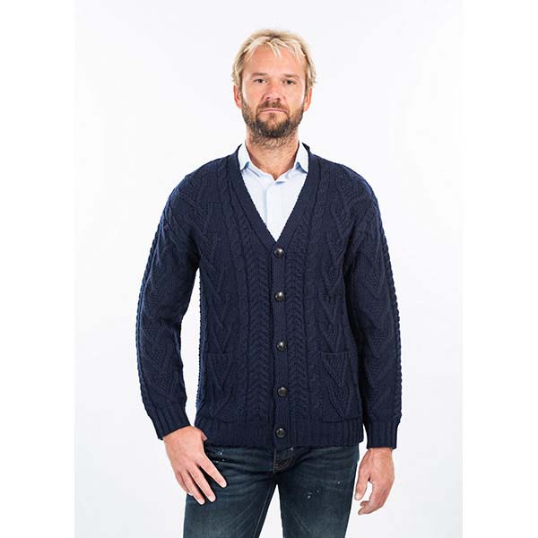 Irish Cardigan | Merino Wool V Neck Cable Knit Mens Cardigan at ...