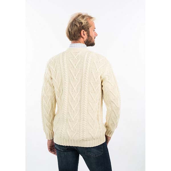 Product image for Irish Cardigan | Merino Wool V Neck Cable Knit Mens Cardigan