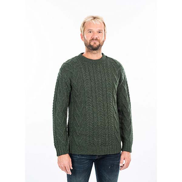 Product image for Irish Sweater | Merino Wool Traditional Aran Knit Crew Neck Mens Sweater