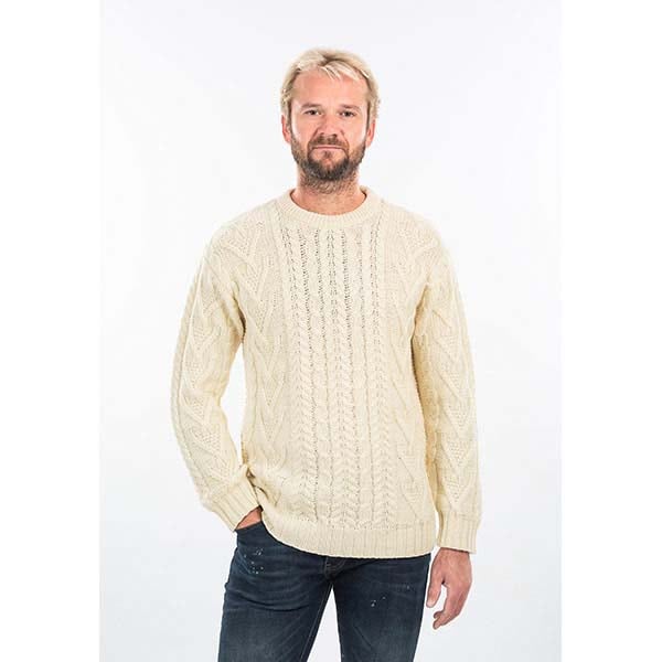 Irish Sweater | Merino Wool Traditional Aran Knit Crew Neck Mens ...