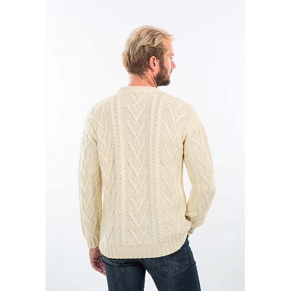 Product image for Irish Sweater | Merino Wool Traditional Aran Knit Crew Neck Mens Sweater