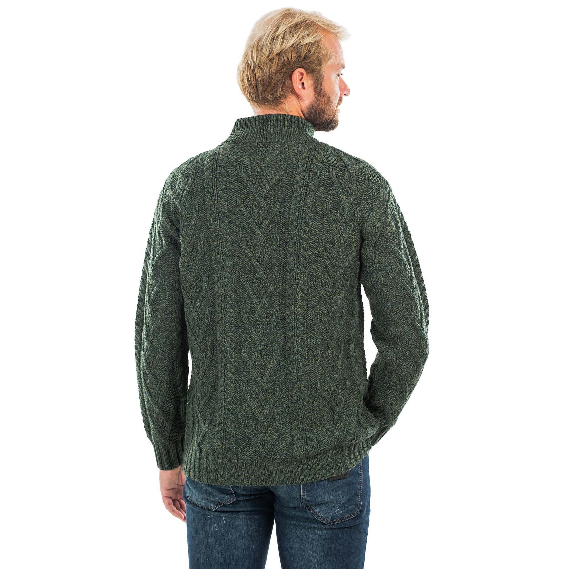 Product image for Irish Sweater | Merino Wool Aran Knit Zip Neck Fisherman Mens Sweater