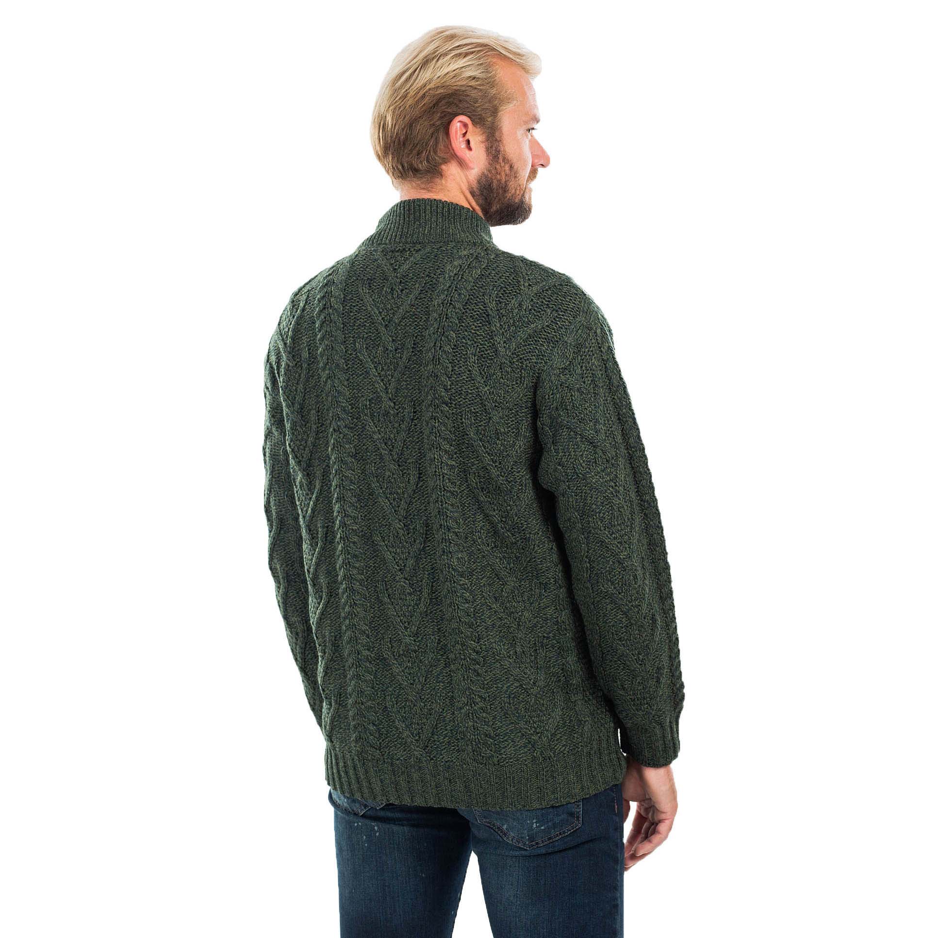 Product image for Irish Cardigan | Merino Wool Aran Knit Mens Zip Cardigan