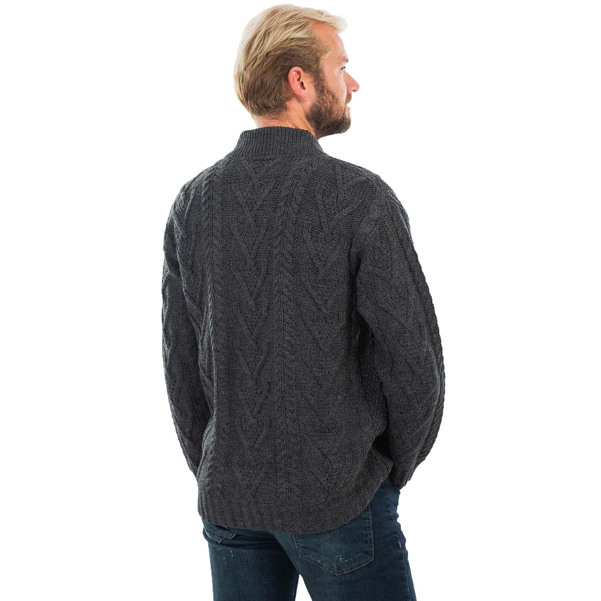 Irish Cardigan Merino Wool Aran Knit Mens Zip Cardigan at