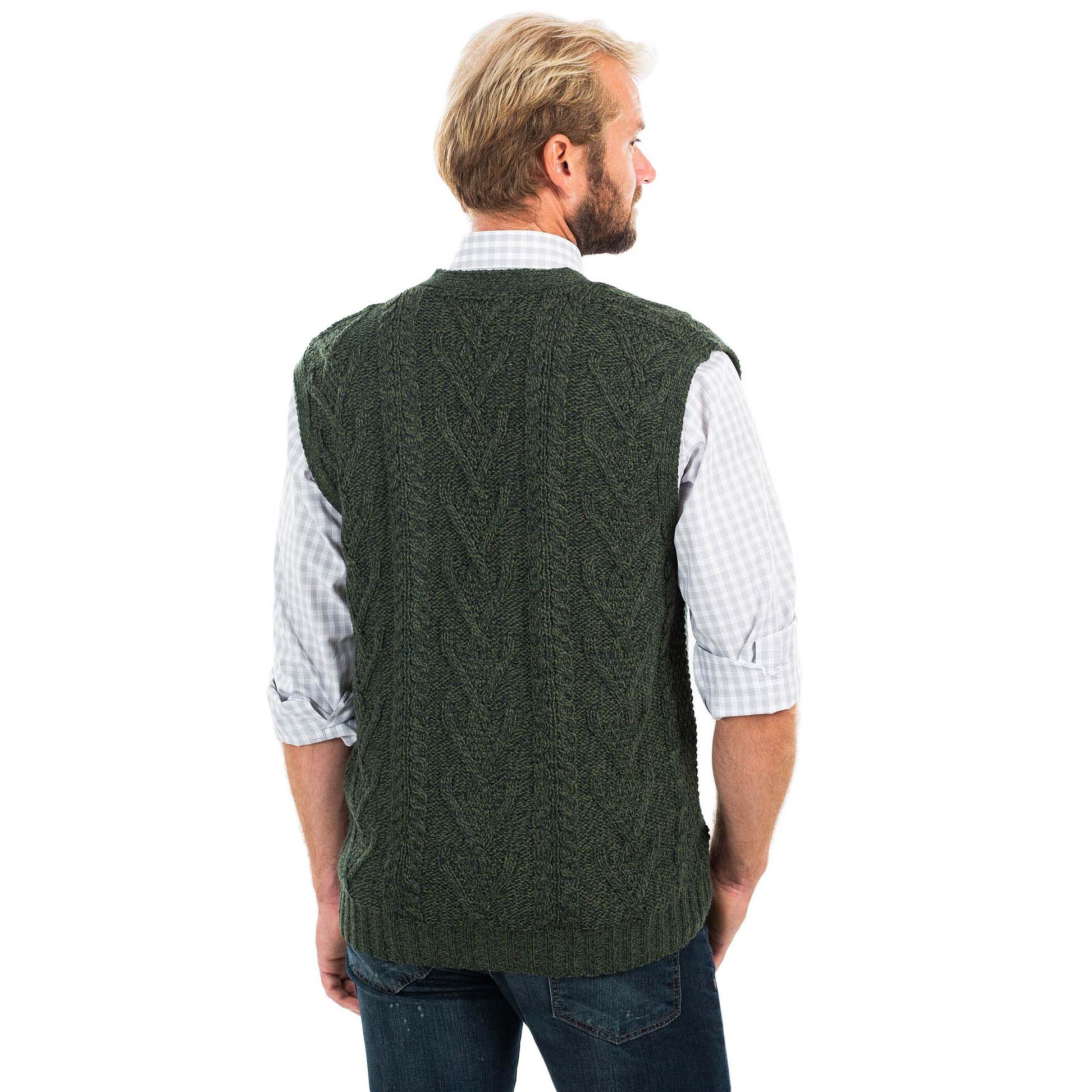 Product image for Irish Cardigan | Merino Wool Aran Knit Sleeveless Mens Cardigan