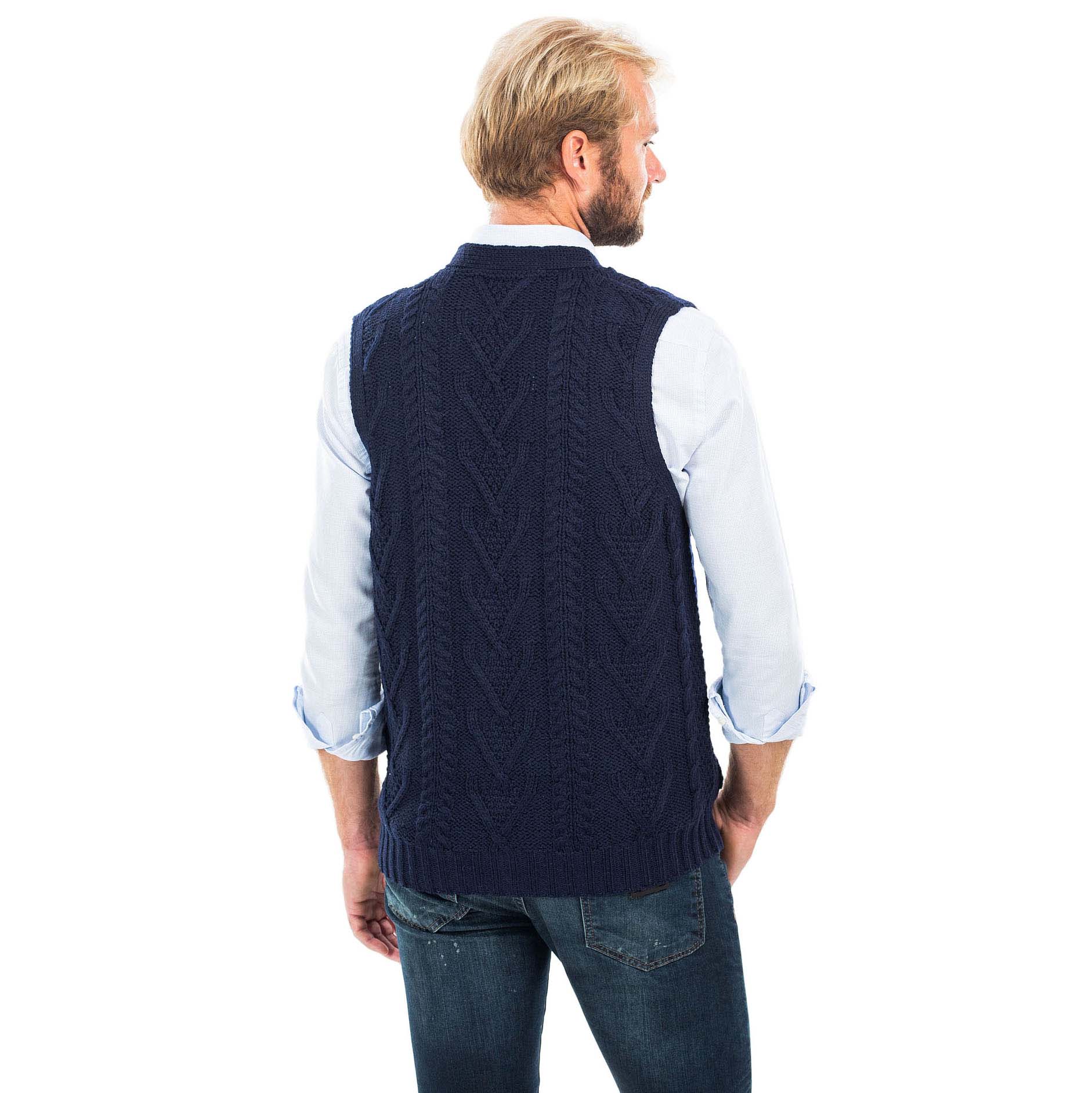 Product image for Irish Cardigan | Merino Wool Aran Knit Sleeveless Mens Cardigan