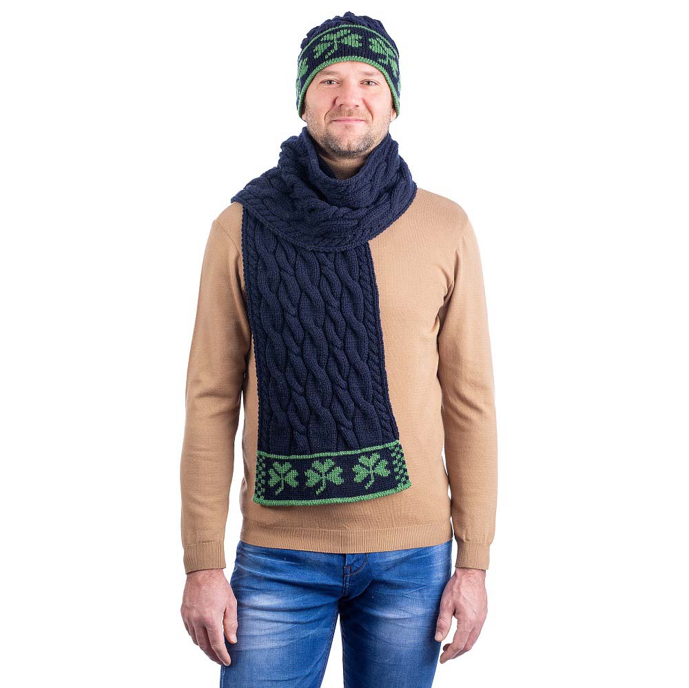 Product image for Irish Scarf | Aran Cable Knit Merino Wool Shamrock Mens Scarf