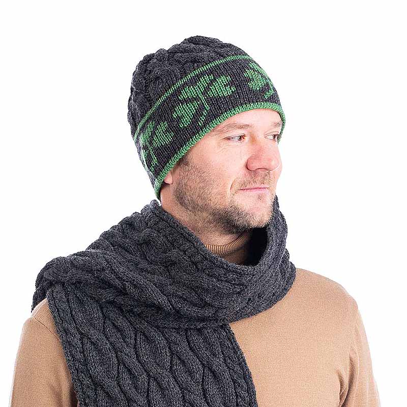 Product image for Irish Hat | Aran Cable Knit Merino Wool Shamrock Mens Hat