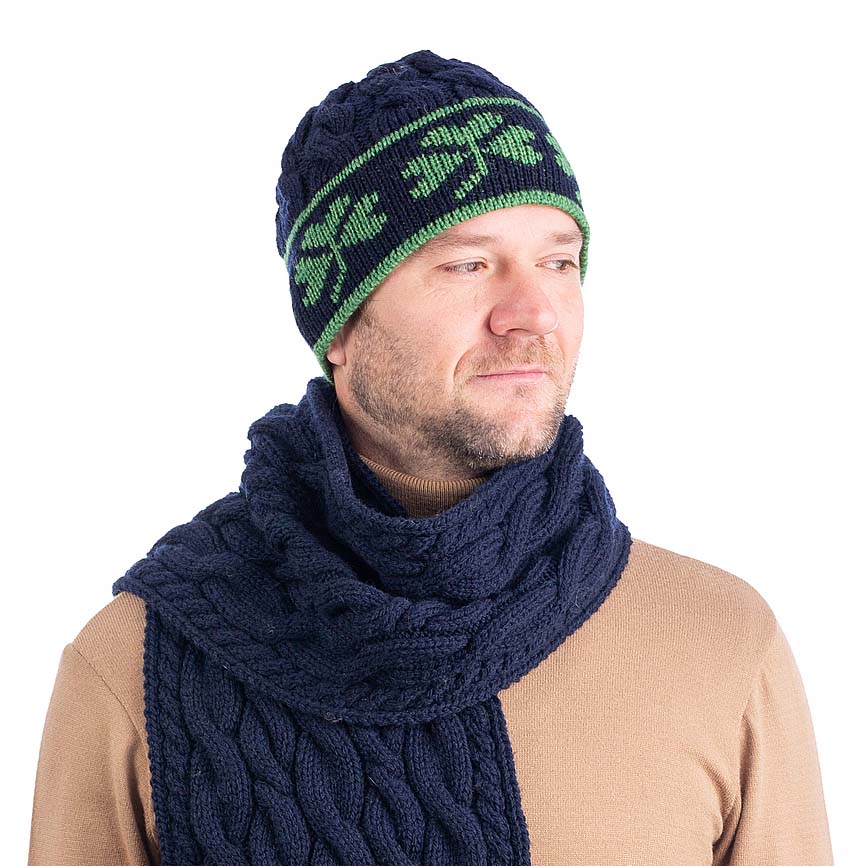 Product image for Irish Hat | Aran Cable Knit Merino Wool Shamrock Mens Hat