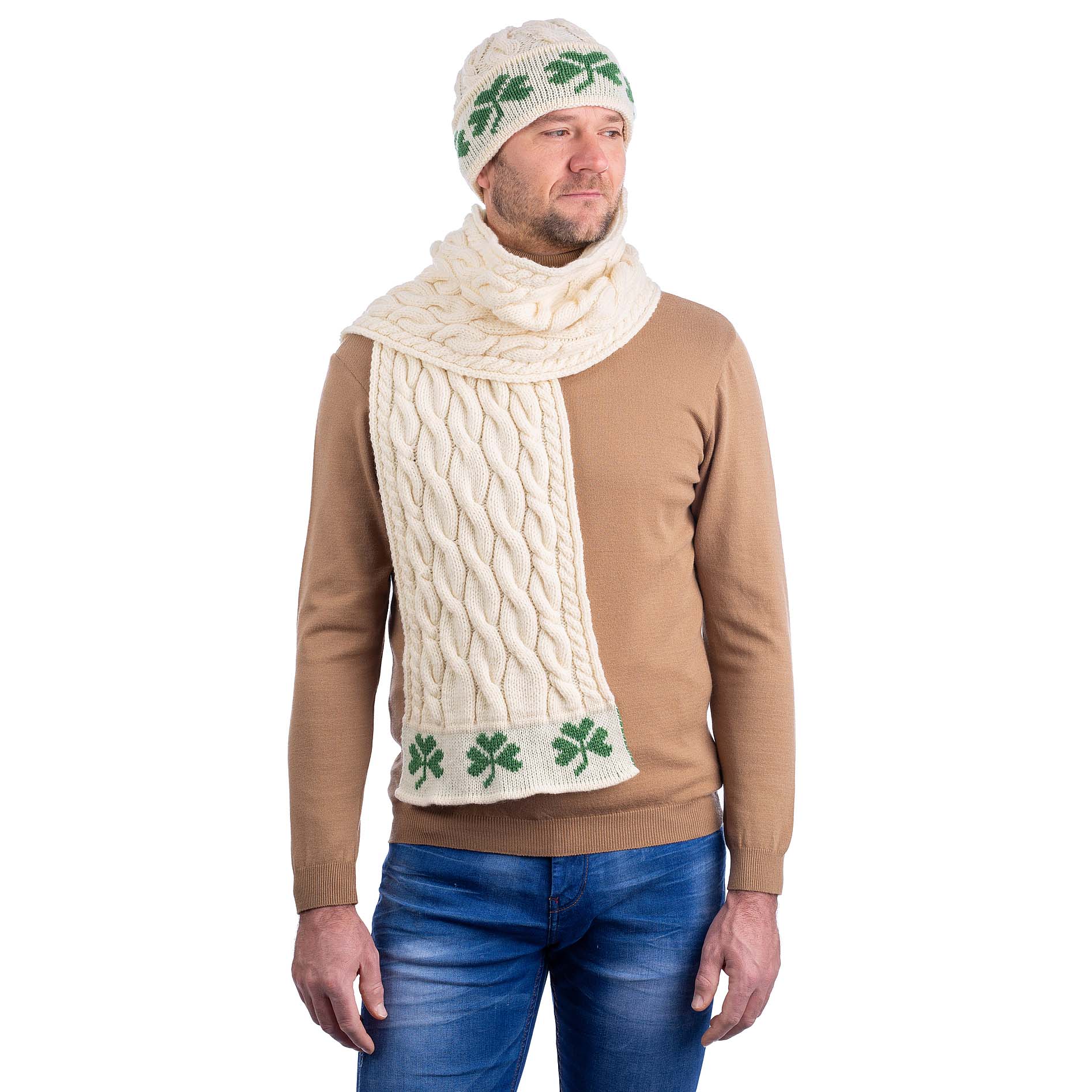 Product image for Irish Scarf | Merino Wool Cable Knit Shamrock Mens Scarf