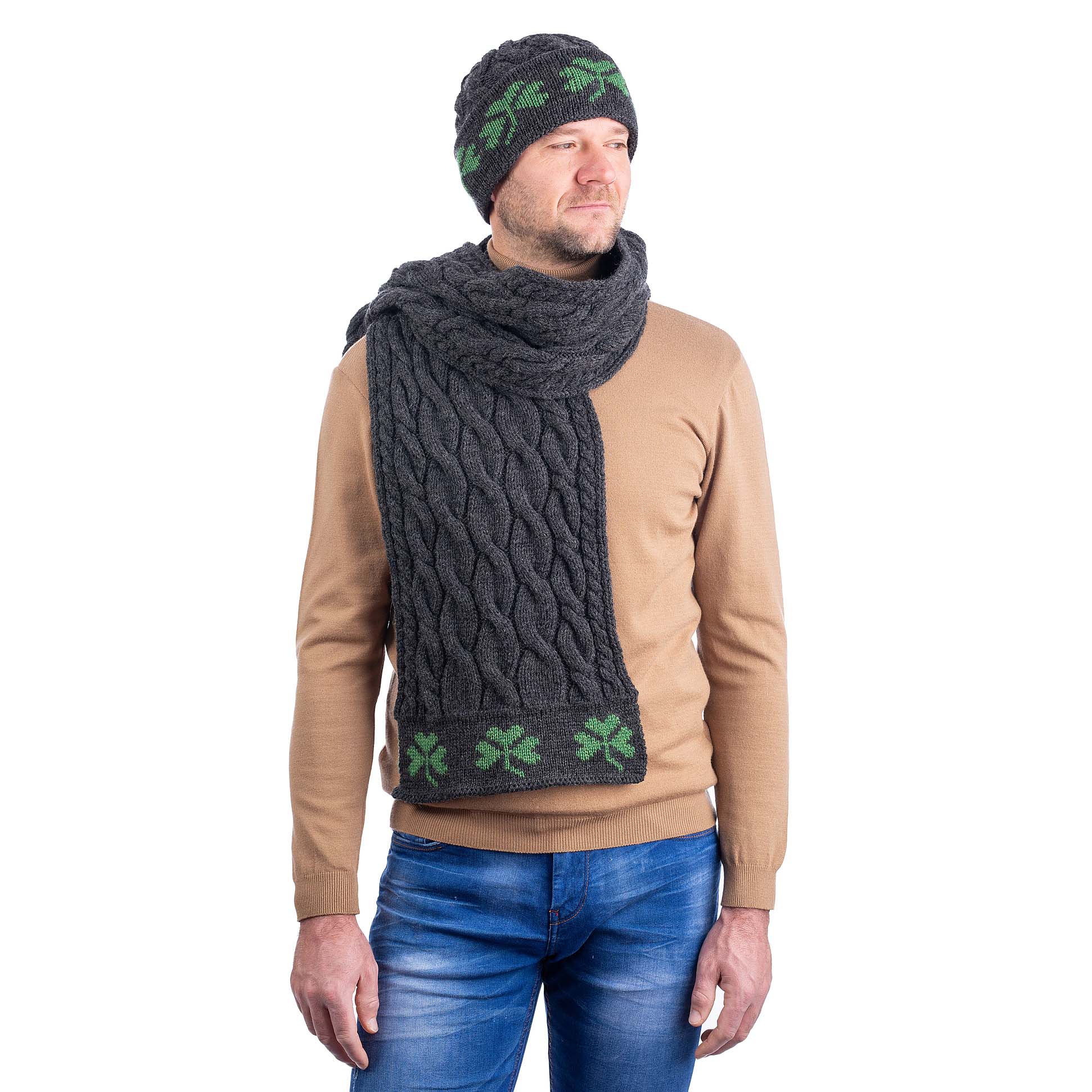 Product image for Irish Scarf | Merino Wool Cable Knit Shamrock Mens Scarf