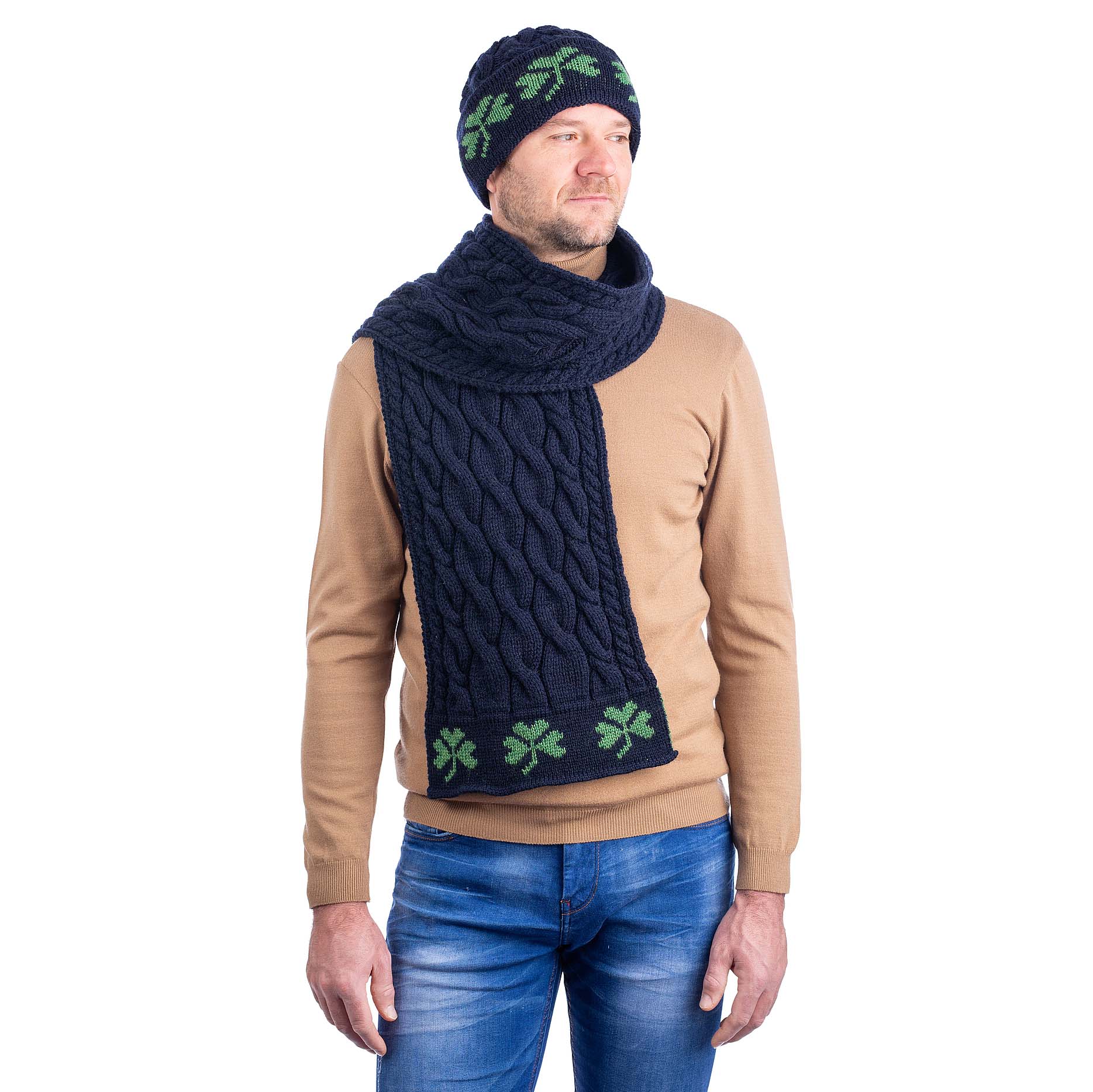 Product image for Irish Scarf | Merino Wool Cable Knit Shamrock Mens Scarf