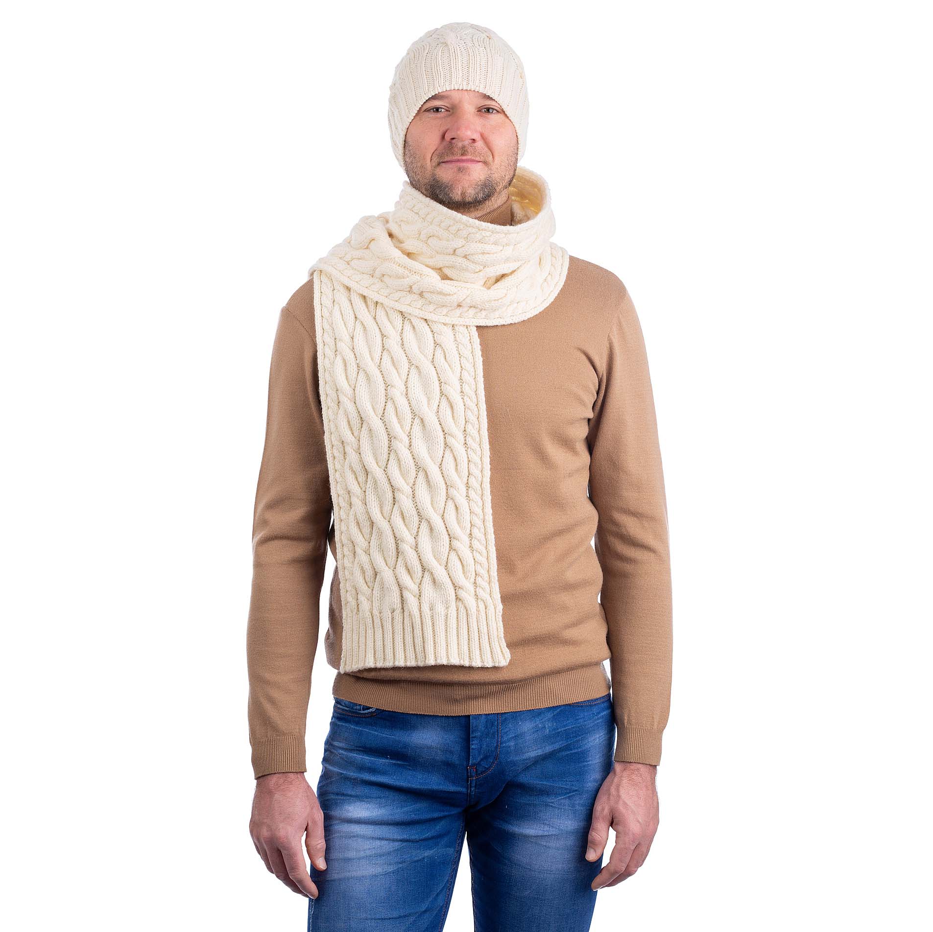 Product image for Irish Scarf | Merino Wool Cable Knit Mens Scarf