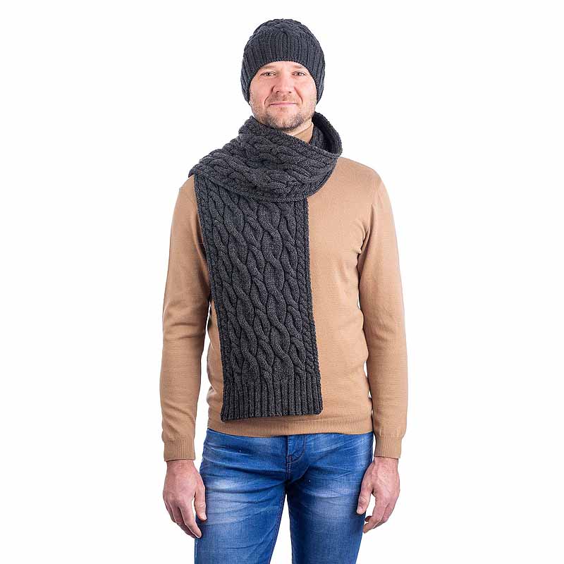 Product image for Irish Scarf | Merino Wool Cable Knit Mens Scarf