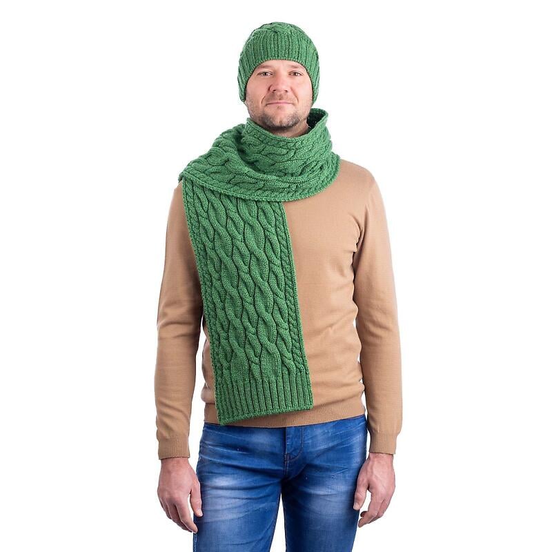 Irish Scarf Merino Wool Cable Knit Mens Scarf at