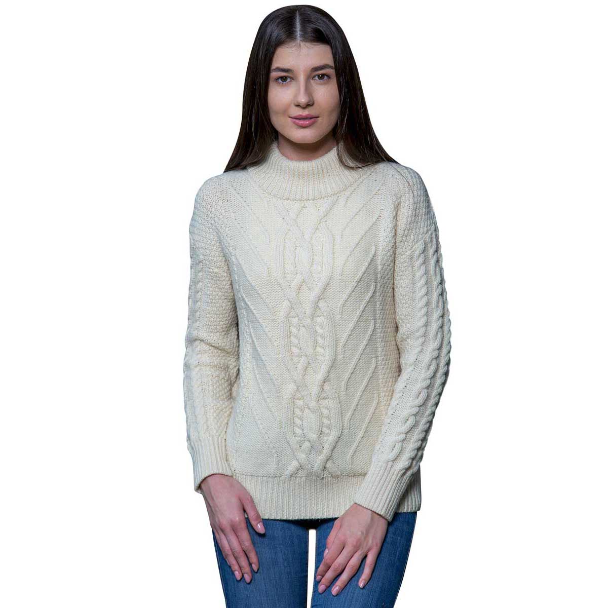 Product image for Irish Sweater | Merino Wool Turtle Neck Aran Ladies Sweater