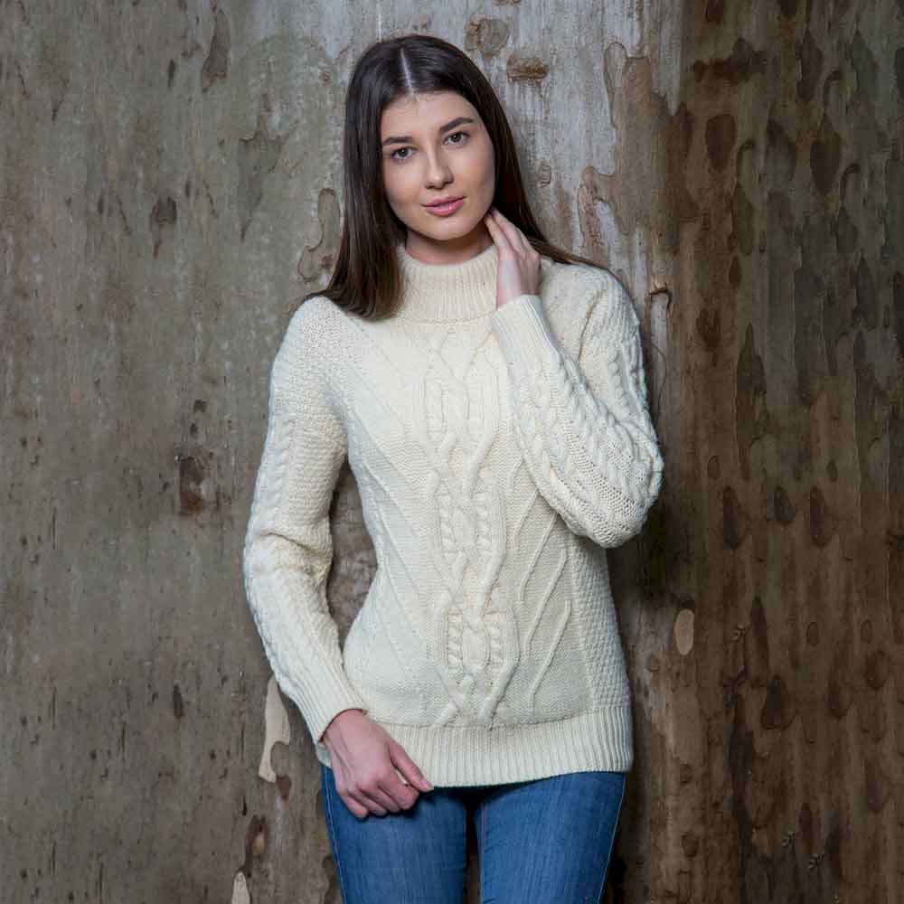 Product image for Irish Sweater | Merino Wool Turtle Neck Aran Ladies Sweater