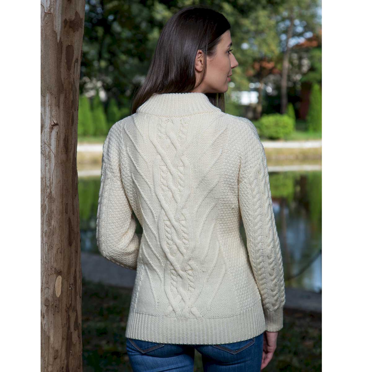 Product image for Irish Sweater | Merino Wool Turtle Neck Aran Ladies Sweater