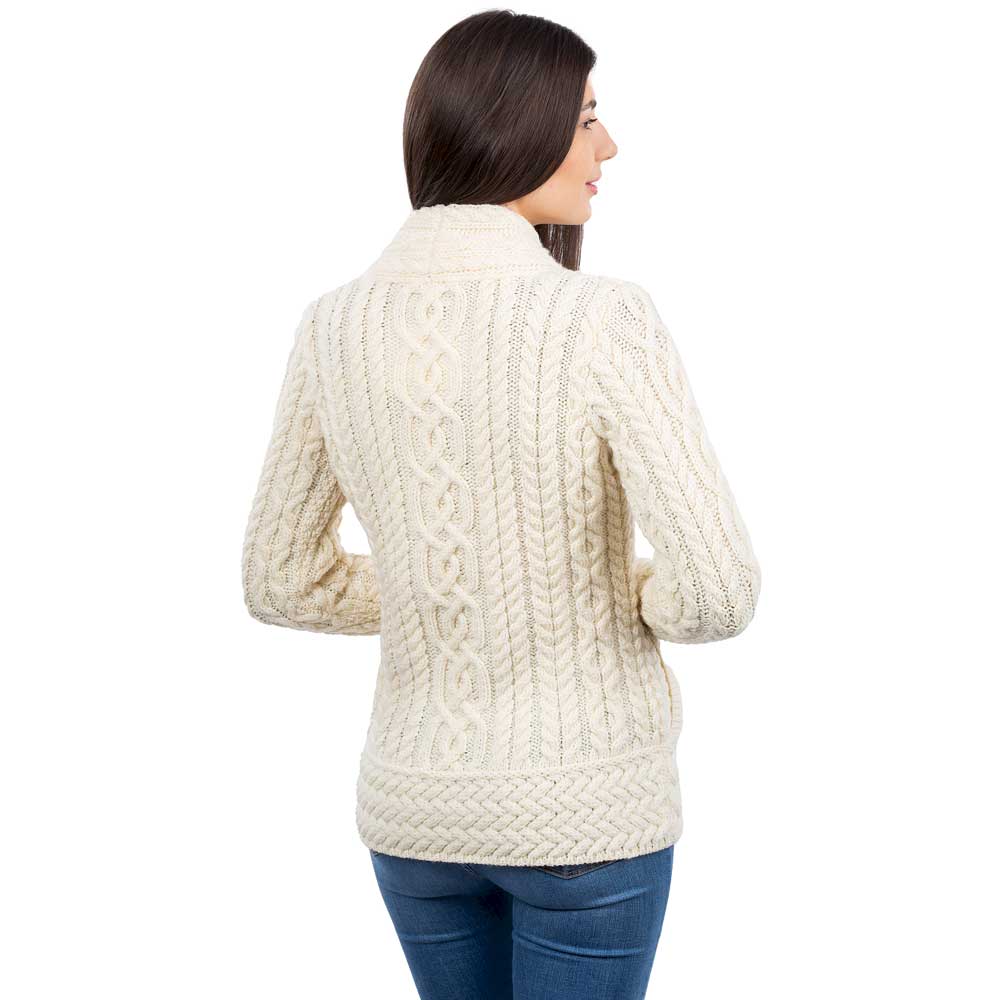 Product image for Irish Cardigan | Merino Wool Side Zip Ladies Aran Knit Cardigan